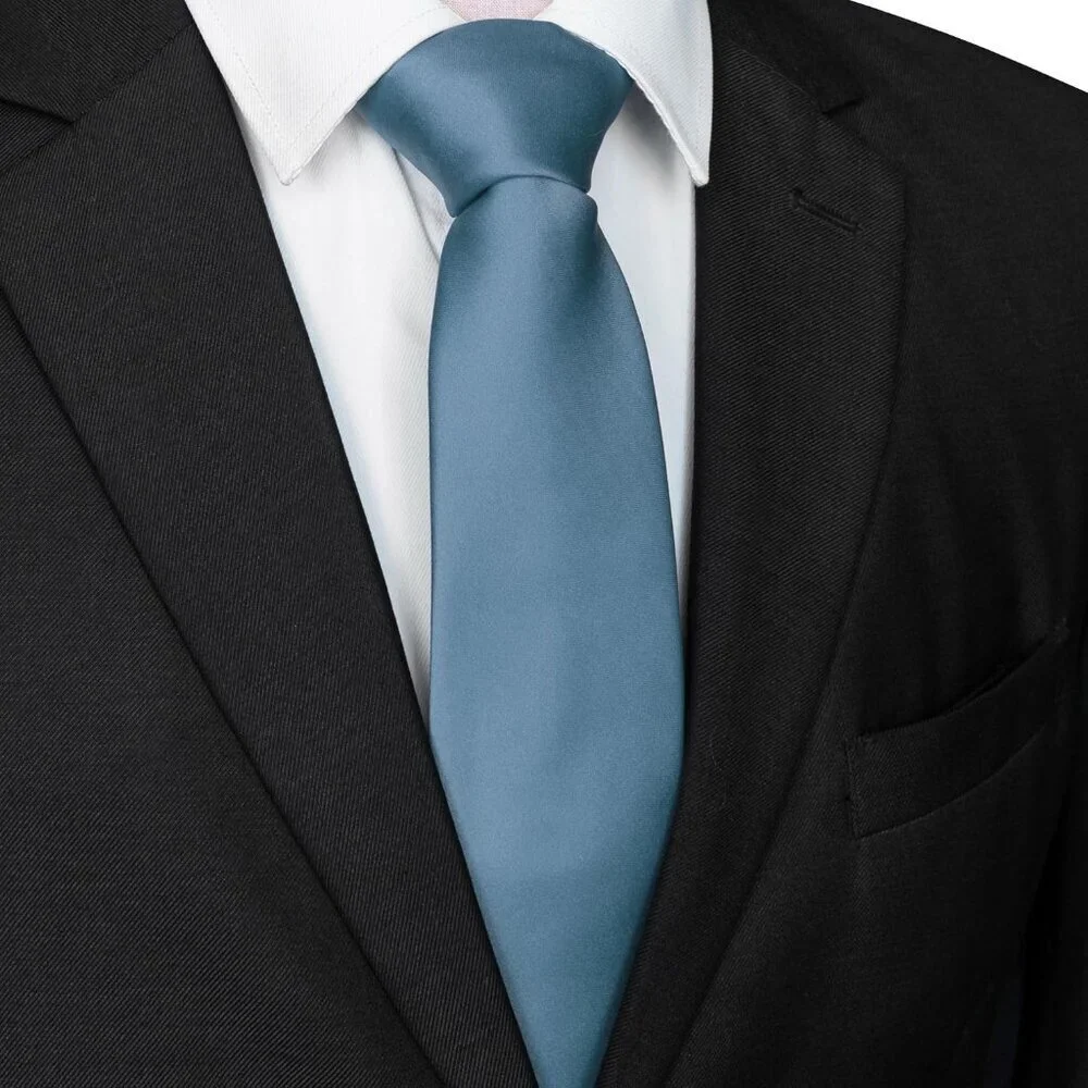 Men's Dusty Blue Solid Pure Color Imported Polyester Formal Neck Ties